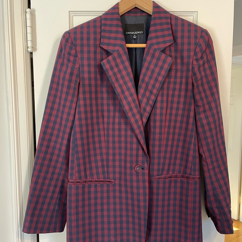 Cynthia Rowley | Maroon & Navy Checkered Blazer
